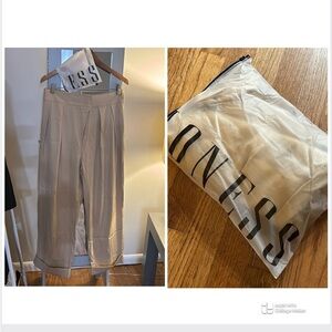 Beige High Waisted Paper Bag Pocketed Loose Fit Trousers NEW Large